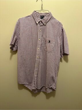 U.S. Polo Assn.‎ Men’s Stretch L Short Sleeve Shirt Red White Blue Gingham Plaid